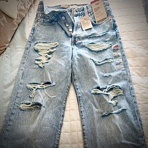 New Women’s Classic Levi's Jeans Ribcage Straight Ankle Blue Shadow Denim 24x27